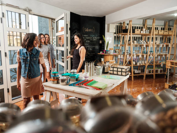 istock Female customers entering zero waste shop 1225650019