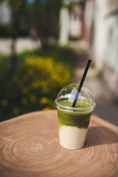 istock Coconut milk matcha drink with ice 1225652721