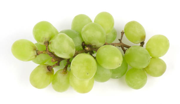 istock Cluster of green grapes on white 1225652860