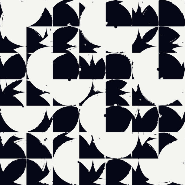 Half circle seamless pattern. Grunge paint brush texture. Irregular chaotic print. Bauhaus stile geometric background Half circle seamless pattern. Grunge paint brush design texture. Irregular chaotic print. Modern bauhaus stile geometric background. Bold trendy contemporary geo wallpaper. Artistic abstract ornament drawing of the destroyed city stock illustrations