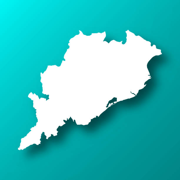 Odisha map on Blue Green background with shadow White map of Odisha isolated on a trendy color, a blue green background and with a dropshadow. Vector Illustration (EPS10, well layered and grouped). Easy to edit, manipulate, resize or colorize. bhubaneswar stock illustrations
