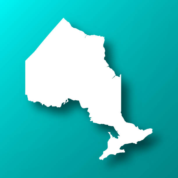 Ontario map on Blue Green background with shadow White map of Ontario isolated on a trendy color, a blue green background and with a dropshadow. Vector Illustration (EPS10, well layered and grouped). Easy to edit, manipulate, resize or colorize. ontario canada stock illustrations