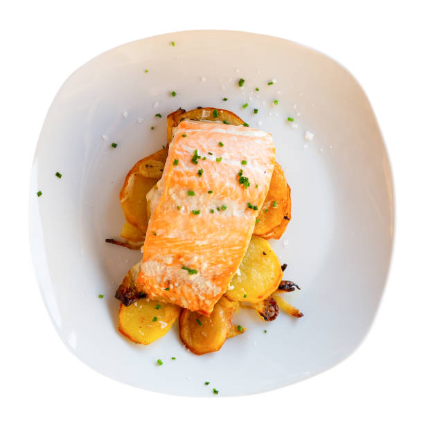 istock Baked salmon with onions and potatoes 1225656898