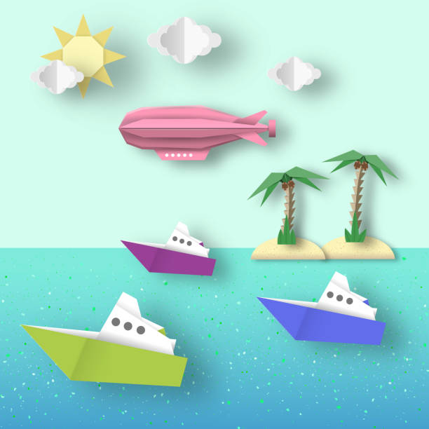istock Airship Flies over the Sea and the Island. 1225660490