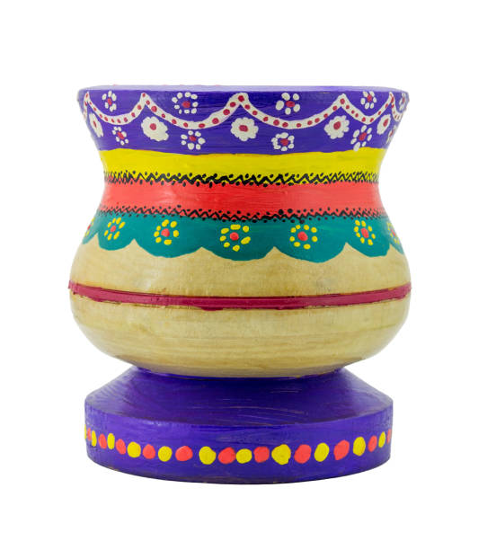 istock Wooden artistic container, decorated with floral and geometric patterns, includes clipping path 1225662545
