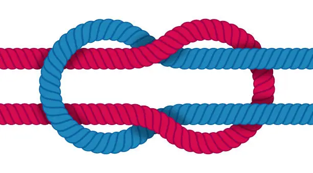 Vector illustration of Red Vs. Blue Tied Ropes Pulling Against Each Other
