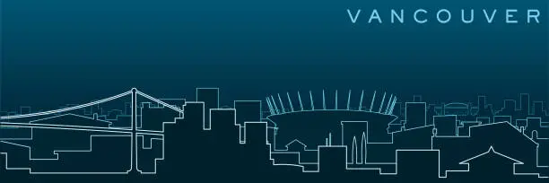 Vector illustration of Vancouver Multiple Lines Skyline and Landmarks