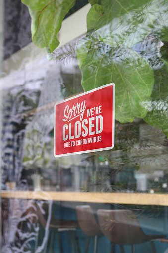 Restaurant sorry we're closed sign due to coronavirus COVID-19
