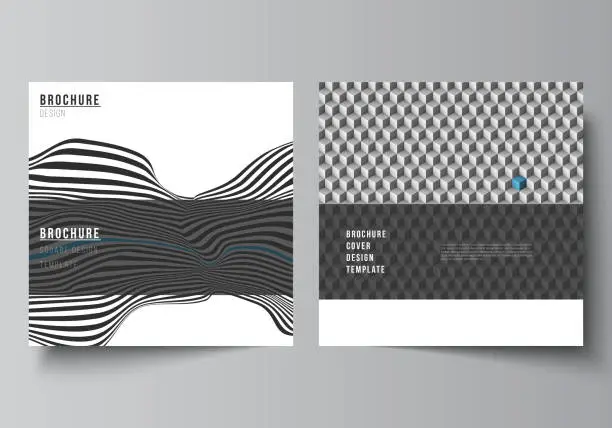 Vector illustration of The minimal vector illustration of editable layout of two square format covers design templates for brochure, flyer, magazine. Abstract big data visualization concept backgrounds with lines and cubes.
