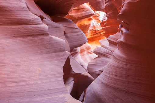 Abstract patterns of Lower Antelope Canyon gap between geological forms in USA.