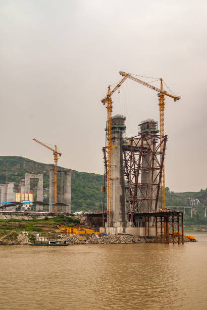 istock Suspension pylon under construction along Yangtze River, China. 1225670746
