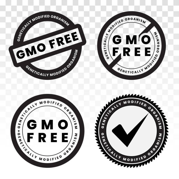 genetically modified organism (GMO ) free / non GMO food packaging sticker label flat icon. genetically modified organism (GMO ) free / non GMO food packaging sticker label flat icon. genetic modification stock illustrations