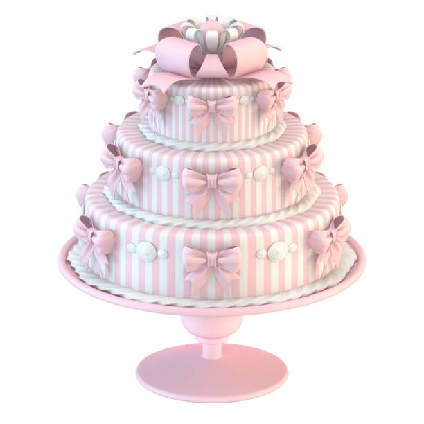 istock Pink white cake with ribbon bows 3D 1225674260
