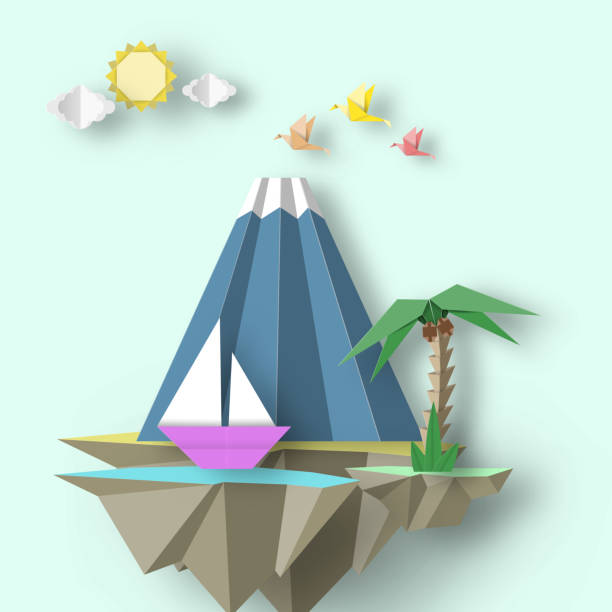 istock Cut Birds, Mountain, Yacht and Fly Island. 1225676834