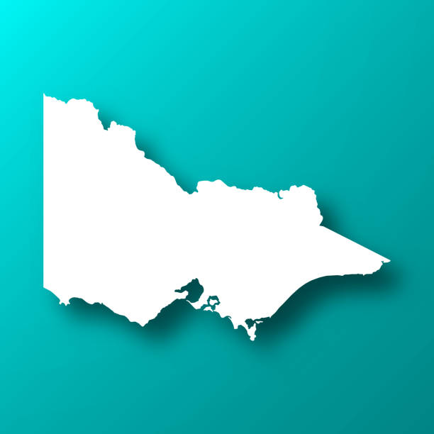 藍色綠色背景的維多利亞地圖與陰影 - 墨爾本 澳洲 插圖 幅插畫檔、美工圖案、卡通及圖標