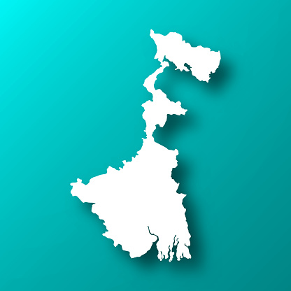 White map of West Bengal isolated on a trendy color, a blue green background and with a dropshadow. Vector Illustration (EPS10, well layered and grouped). Easy to edit, manipulate, resize or colorize.