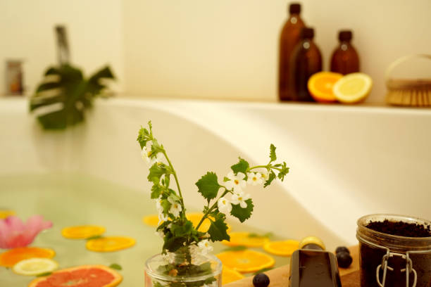 istock Relaxing bath with fresh fruits and flowers. 1225681270