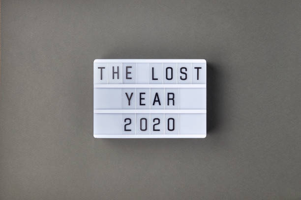istock Lightbox with The lost year 2020 slogan on grey background. 1225685728
