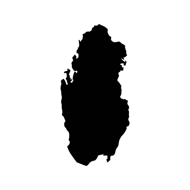 ilustrações, clipart, desenhos animados e ícones de silhueta do país do catar da ásia, ilustração do mapa asiático, vetor isolado em fundo branco, estilo glifo - qatar
