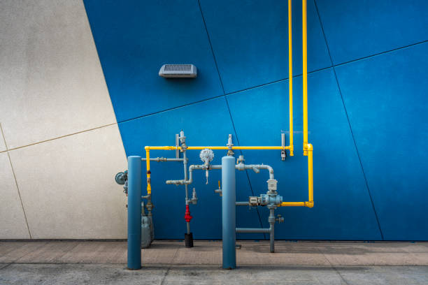 Gas piping entering the building wall , Saskatoon, SK, Canada.
