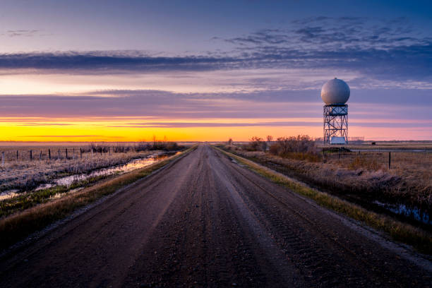 weather radar tower in sunset