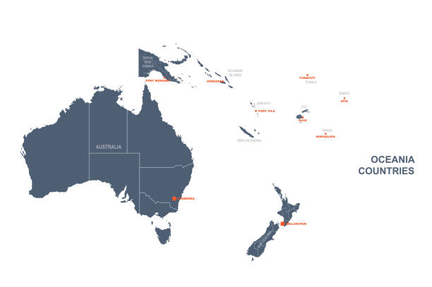 ilustraciones, imágenes clip art, dibujos animados e iconos de stock de mapa detallado de los países de oceanía. mapa vectorial del país de oceanía. - australia map