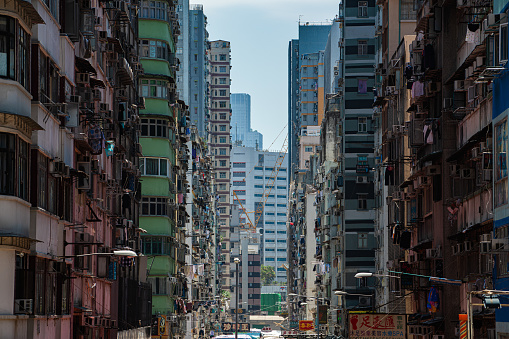 Crowded housing apartment buildings in Hong Kong, China
