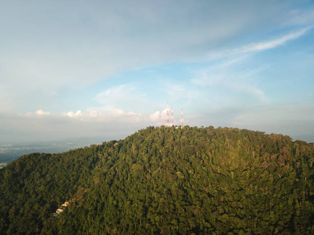istock Aerial view telecommunication tower at green hill 1225705480