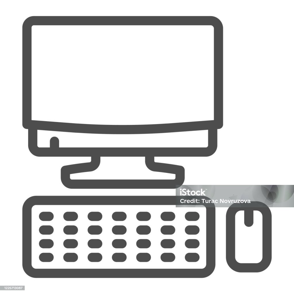 Computer Monitor With Keyboard And Mouse Line Icon Smart Home Symbol  Technology Vector Sign On White Background Pc Workstation Icon In Outline  Style Mobile Concept Web Vector Graphics Stock Illustration - Download