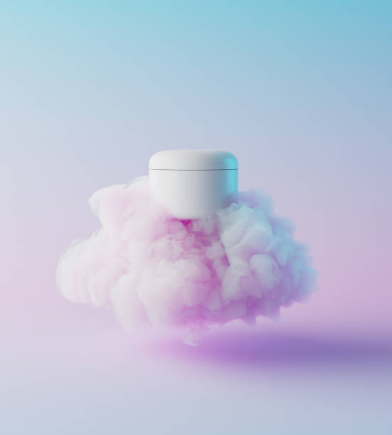 Natural moisturizer cosmetic presentation with cloud, mock up scene podium for product display. hydrating concept. 3D rendering stock photo