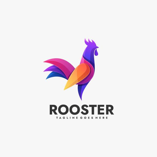 illustrations, cliparts, dessins animés et icônes de vector illustration rooster gradient style coloré. - art product illustrations