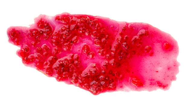 istock Raspberry jam  drop  isolated on white background. Fresh sweet confiture top view 1225732072
