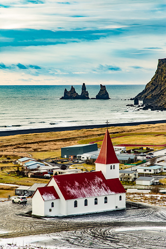 Famous church in Iceland ,Little church situated on top of a hill, offering picturesque views of the ocean & town.