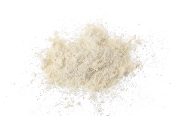 istock Pile of flour isolated on white background. Top view. Flat lay 1225732951