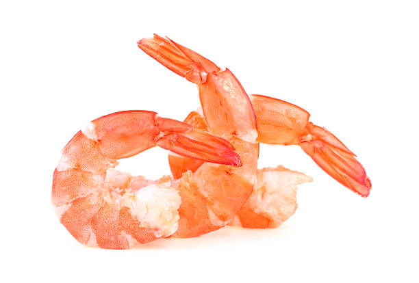 istock Freshly cooked king prawns isolated on a white background. Cooked shrimps. 1225733084