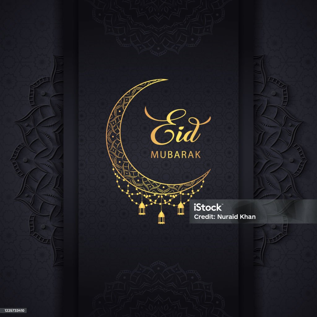 Eid Mubarak Black Background Greeting Design With Beautiful ...