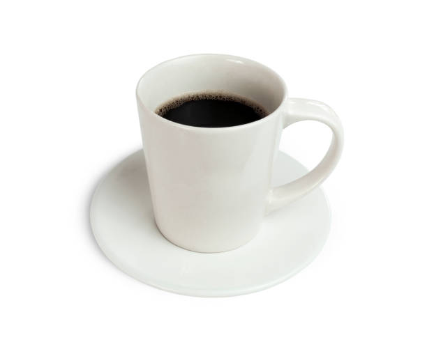 istock Black coffee in a white ceramic cup isolated on white background with clipping paths for graphic design 1225734922