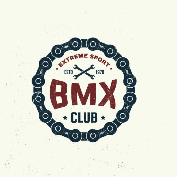 Bmx extreme sport club badge. Vector. Concept for shirt, logo, print, stamp, tee with sprocket, chain. Vintage typography design with bmx sprocket and chain silhouette. Bmx extreme sport club badge, t-shirt. Vector illustration. Concept for shirt, logo, print, stamp, tee with sprocket, chain. Vintage typography design with bmx sprocket and chain silhouette. bmx racing stock illustrations
