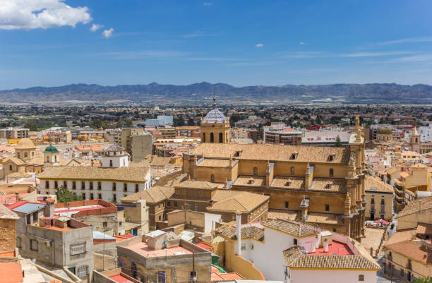 View over historic city Lorca and the surrounding mountains in Spain