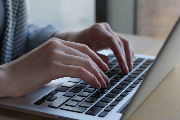 istock The women works on notebook. Remote office. Quarantine. 1225737040