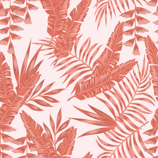 istock Tropical living coral leaves seamless pattern pink background 1225737494
