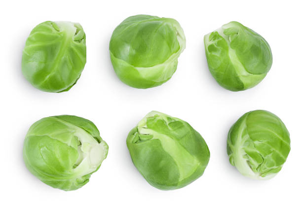 istock Brussels sprouts isolated on white background with clipping path and full depth of field. Set or collection. Top view. Flat lay 1225738867