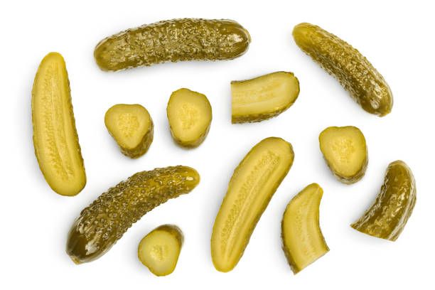 istock Marinated pickled cucumber isolated on white background with clipping path and full depth of field. Top view. Flat lay 1225738886