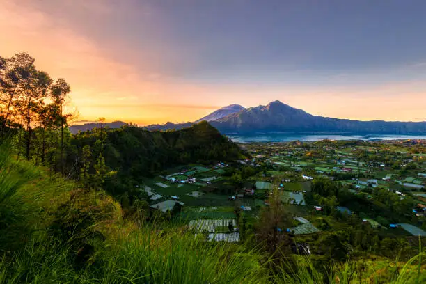 Beautiful Scenery At Kintamani Bali. View point Mount Abang and Mount Agung