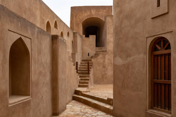 istock Patio of Jibreen Castle, Oman with stairs, doors and other achitectutals elements 1225742098