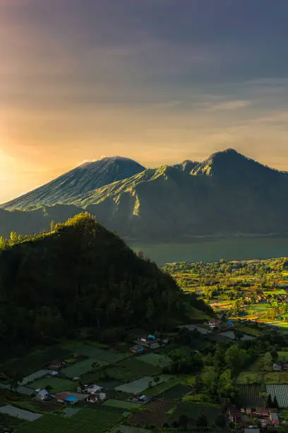 Beautiful Scenery At Kintamani Bali View point Mount Abang and Mount Agung