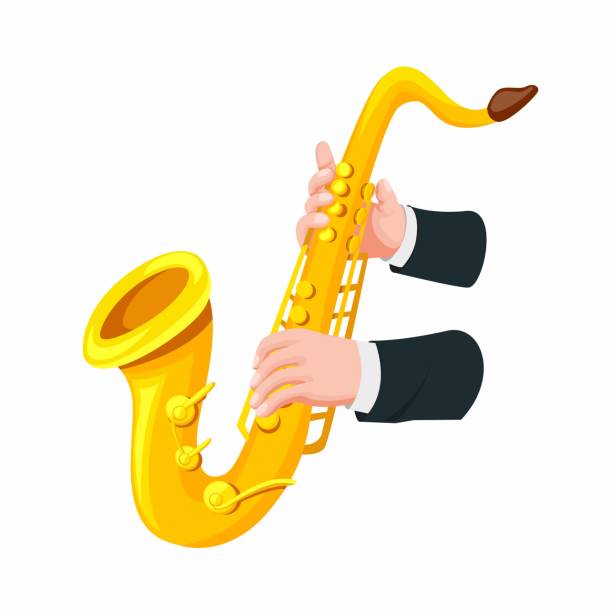 Hand Holding And Playing Saxophone Symbol In Cartoon Style Illustration  Vector Isolated In White Background Stock Illustration - Download Image Now  - iStock