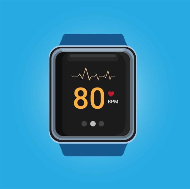 smartwatch with heart beat rate check app in realistic illustration vector in blue background smartwatch with heart beat rate check app in realistic illustration vector in blue background wrist exercise stock illustrations