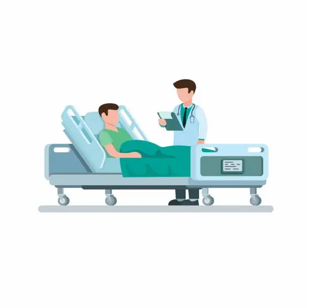 Vector illustration of Doctor visiting patient and explains the diagnosis of the disease in cartoon flat illustration vector isolated in white background