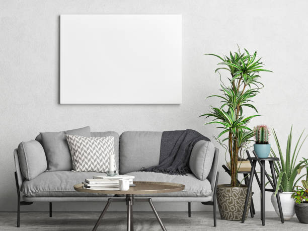 istock Mock up poster in Scandinavian living room design 1225744802